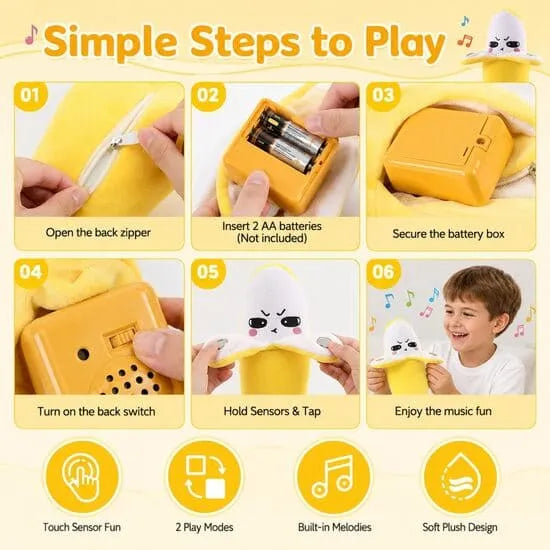 Interactive Musical Plush Banana Toy for Kids – Touch & Motion Sensor