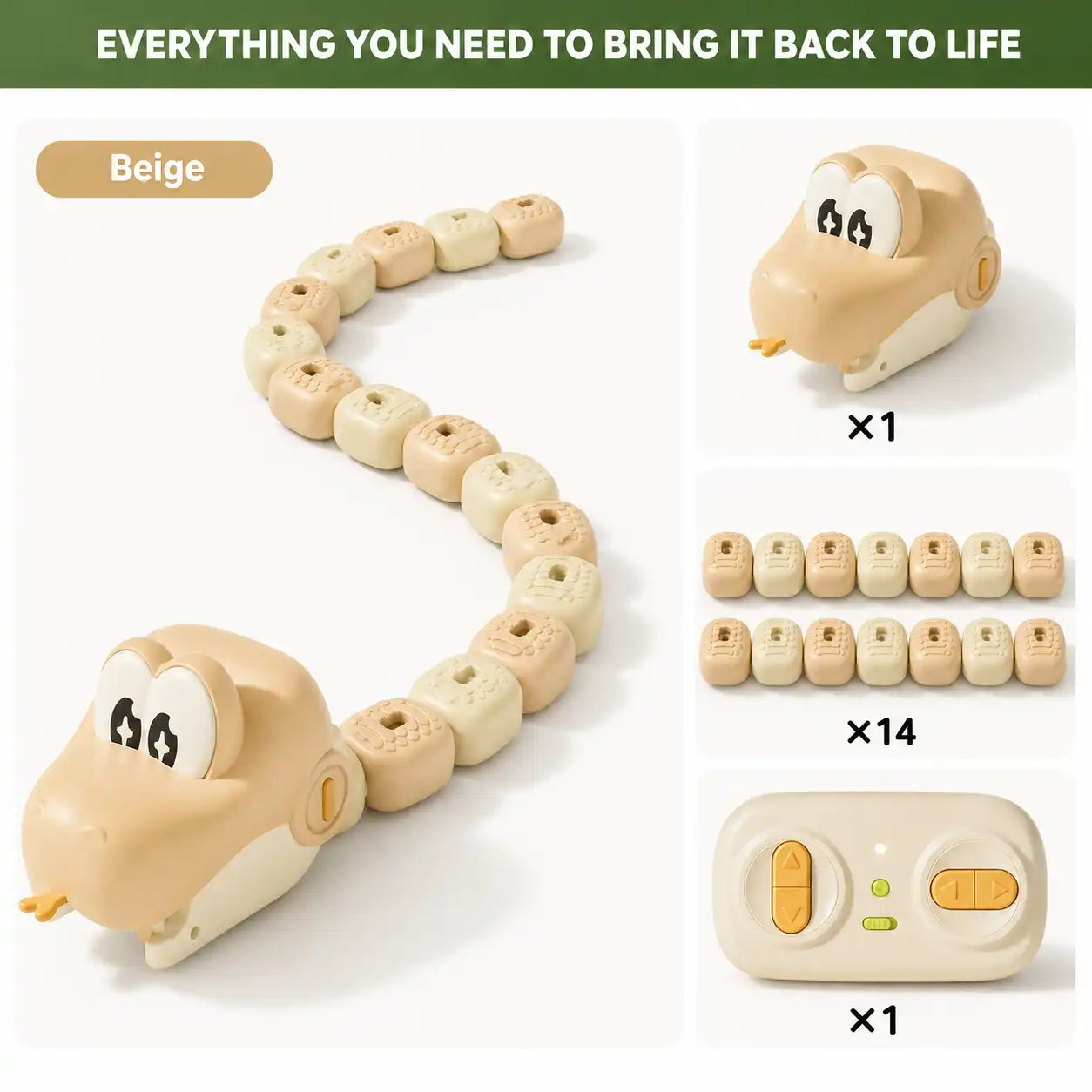 Remote control magnetic snake toy with modular blocks for kids